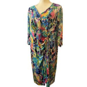 London Times Faux Wrap Midi Dress, Plus Size 2XL